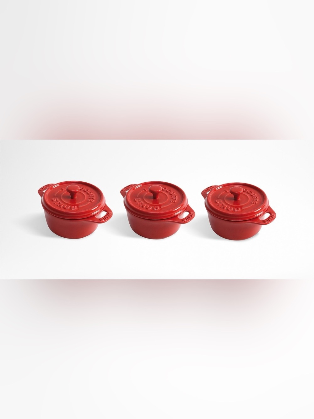 STAUB Trio of petite ceramic Dutch ovens Red NWT